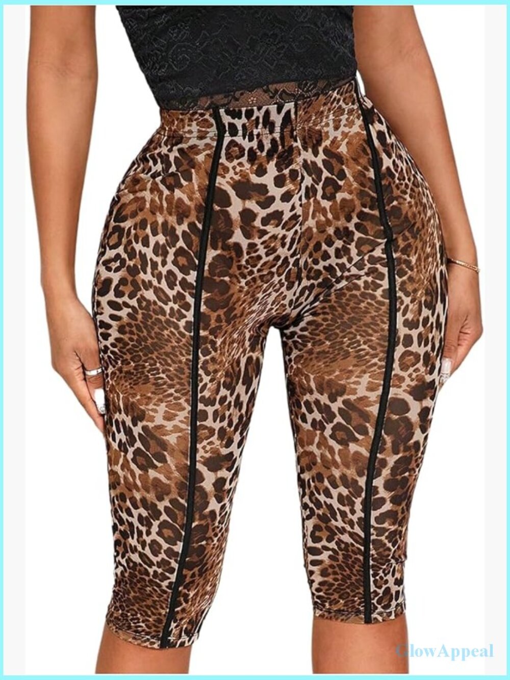 High Waist Sheer Mesh Leopard Capri Leggings Yoga Workout Pants